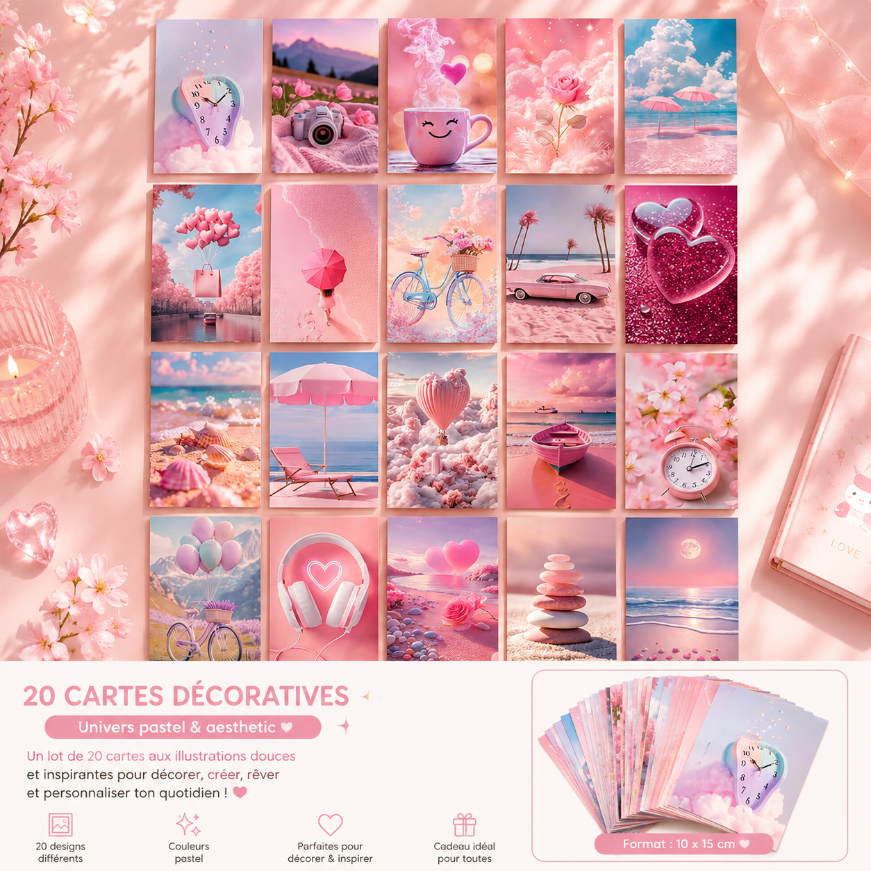 Lot de 20 Cartes Décoratives – Pastel Aesthetic
